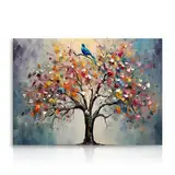 Dazzlewall Bunter Baum des Lebens Bild, Vintage Blumen Baum Malerei Bild für Schlafzimmer Wohnzimmer Dekor 30×40 cm Ohne Rahmen