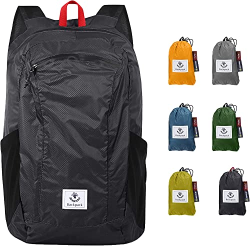 4Monster Faltbarer Rucksack Ultra Leicht, Unisex Tagesrucksack Outdoor, Wasserdichter Wanderrucksack für Camping Wandern Reisen Sport Klettern Radfahren (Schwarz, 24L)