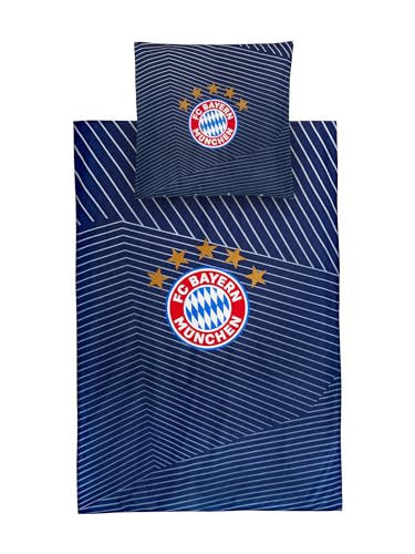 FC Bayern München Bettwäsche Streifen | Größe 135x200 cm | Blau-Grau