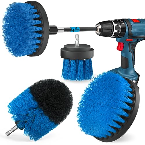 Holikme Bürstenaufsatz Bohrmaschine Set, 5 Stück Bürstenaufsatz Akkuschrauber Bürste Drill Brush, Leistungsstarke Bohrbürste Reinigungsbürste für Felgen/Fliesen/Küche/Böden/Auto/Badewanne, Blau