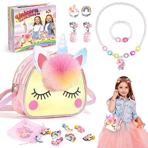Gifitizi Einhorn Geschenke für Mädchen 3 4 5 6 Jahre, Einhorn Handtasche Schmuck Mädchen 2-9 Jahre Einhorn Spielzeug Mädchen 3-8 Jahre Einhorn Geburtstagsgeschenk Mädchen 4 5 6 Jahre Kinder Spielzeug