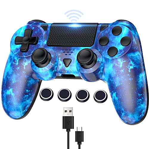 Bonacell Wireless Controller mit Kappen für Ps-4 Dual Vibration Kabellose Gamepad mit Turbo und 3.5mm Audio Jack/LED/Touch Pad/Joystick caps für P-s4/Pro/Slim/Pc