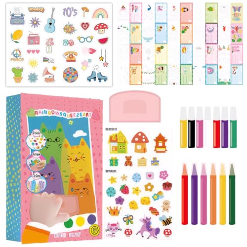 36 pcs DIY Regenbogen Kratzbilder für Kinder, Rainbow Pointillism Scratch Painting, Magic Scratch Book Set, Rainbow Scratch Art für Kinder Malset für Kinder, Enthält Farben und Aquarellstifte