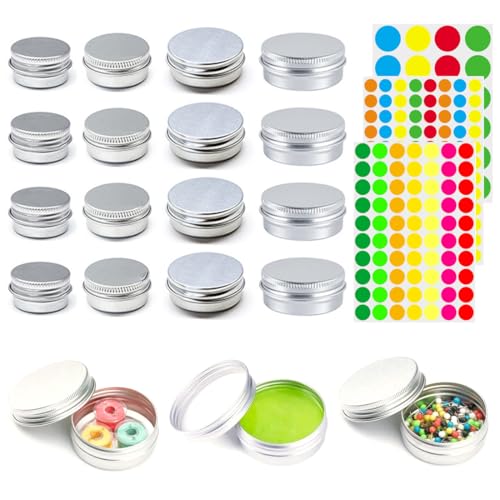 CPJJ 16er Set Aluminiumdosen für Kosmetik und Schmuck cremedosen zum befüllen salbentiegel tiegel tiegel für creme kleine dosen mit decke cremedose probenbehälter, 4 * 5ml 10ml 15ml 20ml