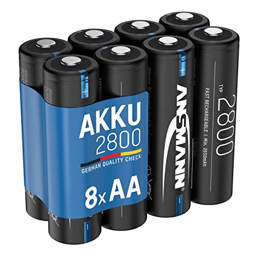 ANSMANN NiMH Akku AA Typ 2850 1,2V (8er Pack) - Mignon AA Batterien wiederaufladbar, hohe Kapazität, für hohen Strombedarf z.B. Taschenlampe, Controller, Kamera, Foto-Blitz, Modellbau