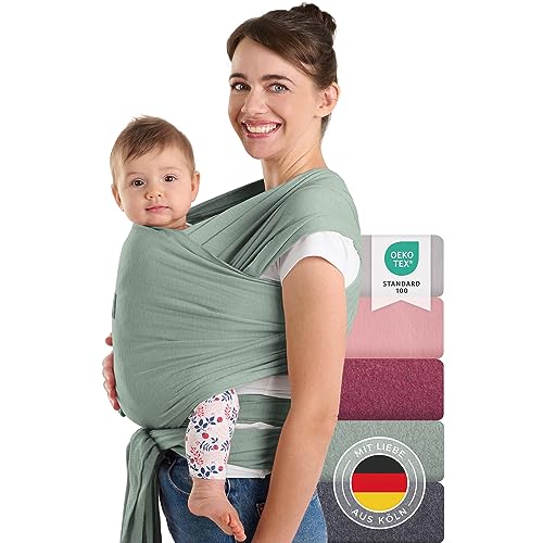 Laleni Tragetuch Baby neugeboren bis 15 kg aus weicher Baumwolle | Babytrage Neugeborene ab Geburt | OEKO-TEX zertifiziertes Tragetuch Kleinkind | Wickeltuch Baby mit 5,10 m Länge | Babytuch in Grün