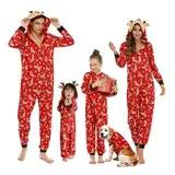 Puimentiua Weihnachts Pyjama,Familie Weihnachtspyjama Set,Christmas Matching Pyjama,Weihnachten Einteiler,Weihnachts Schlafanzug für Damen (S,01- Roter Elch)