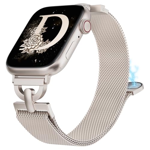 BEEXI Metall Kompatibel mit Apple Watch Armband 40mm 41mm 42mm 38mm Damen, Edelstahl Magnetarmband Mesh D-förmige Rosegold Ersatzarmband für iWatch SE Serie 10/9/8/7/6/5/4/3/2/1