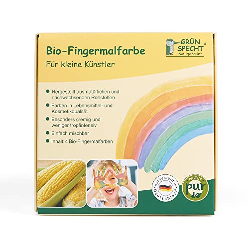 Grünspecht Bio-Fingermalfarbe, Fingerfarben Set für Kinder, 4 Farben aus natürlichen Rohstoffen, cremig, gelb, rot, grün, blau (691-00)