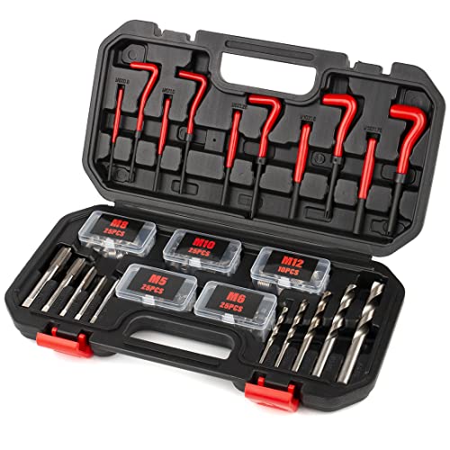 FOURROBBER 131-tlg Gewindereparatur Gewinde Reparatur Satz Werkzeug mit M5 M6 M8 M10 M12 Einsätze Hülsen