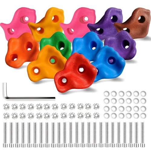 Hyran Klettersteine Kinder Outdoor, 12 Stücke Boulder Griffe, Klettergriffe für Kinder Kletterwand Griffe Mit Befestigungsschrauben für Spielturm und Kletterwand