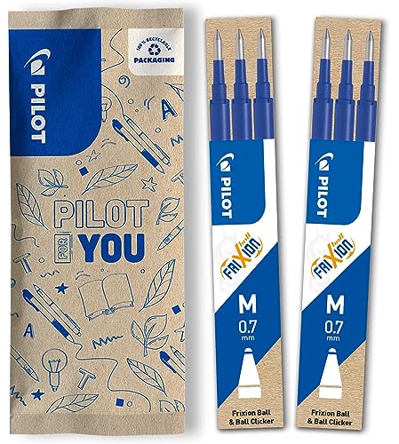 PILOT FriXion Ersatzminen 0.7 – 6 Stück – Farbe Blau – FriXion Nachfüllminen mit radierbarer Tinte – Kompatibel mit FriXion Ball & FriXion Clicker 0.7 – mittlere Stärke – Gel-Tintenrollermine