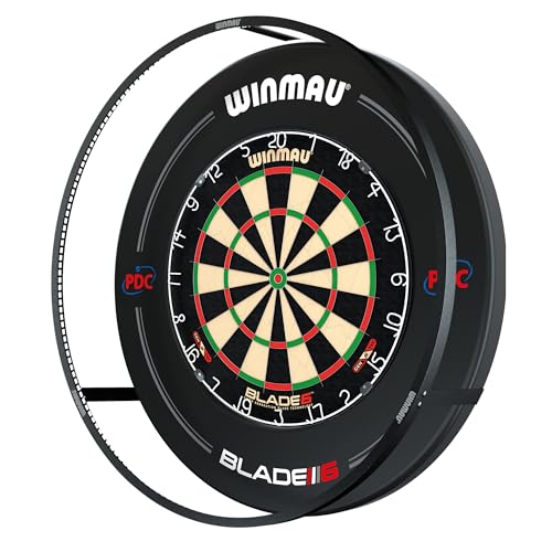 WINMAU Blade 6 Turnierdartscheibe Dartboard Surround Set mit Plasma Led Licht inklusive Dartscheibe mit Winmau PDC Surround und Oche Linie Abstandslinie