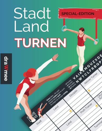 Stadt Land Turnen - Quiz Geschenk für Turner & Gymnast - alle Disziplinen: Spielblock mit 35 Blatt Din-A4 (Seiten zum Ausschneiden)