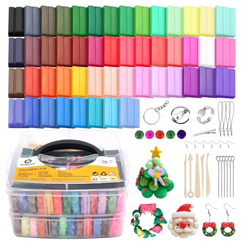 Artecho Polymer Clay Kit, 50 Farben Oven Bake Modellierung Clay Kit mit 5pcs Clay Sculpting Tools und 31pcs Zubehör für DIY, Schmuck Design, Home Decoration und Kunst Skulptur