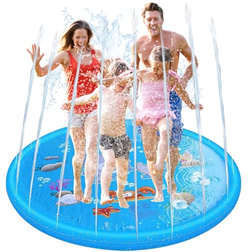 LOVICVKEM Kinder Wasser Spielen Matte 170 cm,Extra große aufblasbare Kinder Sprinkler Matte,Pool Brunnen Matte,Wasserspielzeug Hund Pool,Sprinkler Water Play MMatte Spielregner für Hunde Sprühmatte