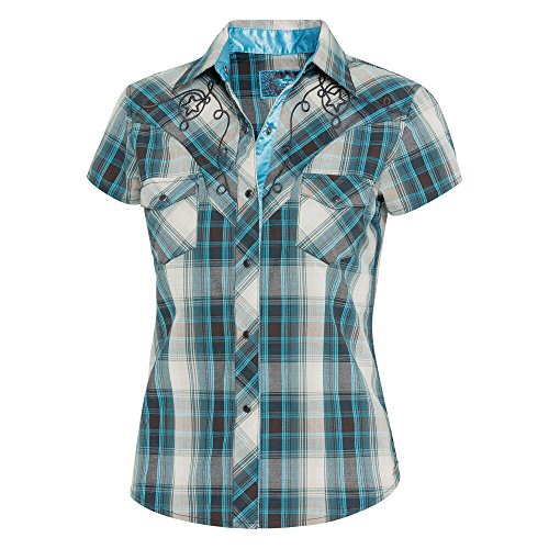 Westernwear-Shop Stars & Stripes Damen Westernbluse Josie Edition Damen Westernhemd Westernkleidung Westernshirt Westernoberteil Westernoutfit für Frauen (Medium) Blau