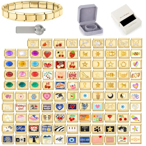 papasgix Personalisierte Italian Charm Bracelet Charms Gold Silber 10pcs Module für 9mm Italian Style Charms für Damen DIY Abnehmbar Italienisches Charm Armband Mädchen Geschenk Gold+Diamomd