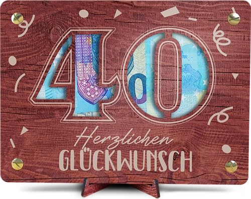 Geldgeschenke Geburtstag 40 - XL Geldgeschenk aus Holz inkl. Ständer | 40 Geburtstag Frauen, Geschenk 40., 40 Geburtstag Männer, 40. Geburtstag Geldgeschenk, Geburtstagskarte 40, 40 Geburtstag Deko