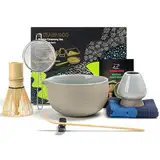 TEANAGOO Matcha Set | Matcha Tee Set | Matcha Schale | Matcha Besen set | Matcha kit | Matcha Schüssel mit Ausgießer Bambus Matcha Whisk-7 Stück Matcha Starter Sets,N2, Dunkleres Grau