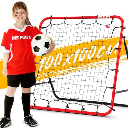 Fußball-Rebounder, Rückprallnetz, Kick-Back 100 x 100 cm | Fußball-Trainingsgeschenke, Hilfsmittel und Ausrüstung für alle Altersgruppen, tragbar, 6 einstellbare Winkel