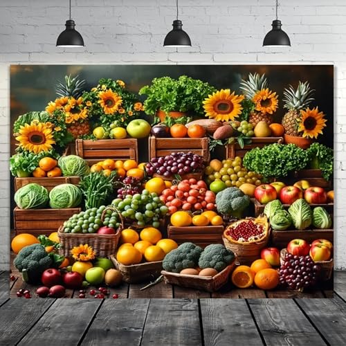 lebendiges Ernte-Obst und Gemüsemarkt-Szenenfotografie-Banner 150cmx100cm