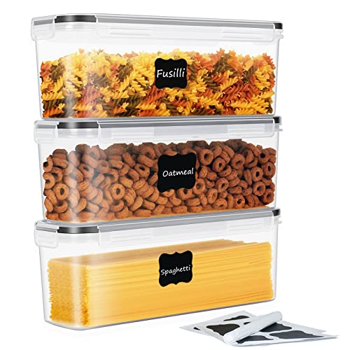 HRUISE Pasta Vorratsbehälter 3er Set, 2,3Liter Rechteckige Spaghetti Lange Nudel Aufbewahrungsbox mit Luftdicht Deckel, BPA frei Kunststoff Küche Lebensmittel Vorratsdosen für Pasta Haferflocken