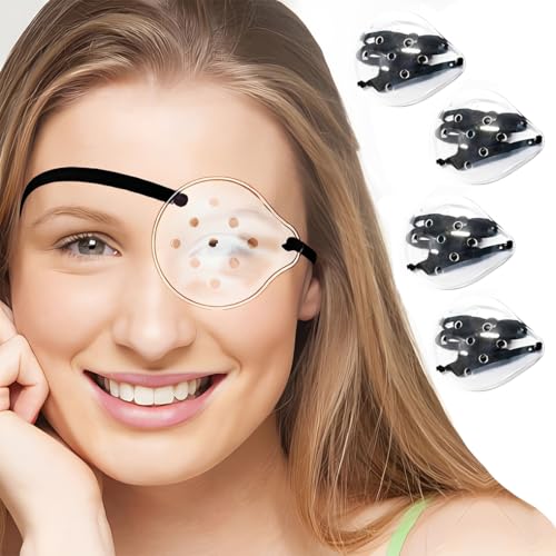 JEYORZY 4 Stück Transparent Augenklappen, Kunststoff-Augenschutz Klare Augenklappe, Bequeme Augenschutz nach Operationen mit Verstellbarem Seil, Atmungsaktiv Augenklappe für Augenchirurgie Abdeckung