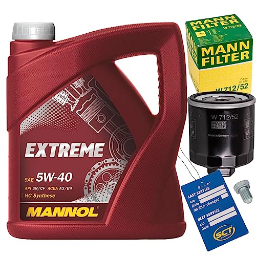 Inspektionspaket Ölwechsel Set Mann Ölfilter + 5l Motoröl 5W-40 passend für Polo 9N Golf 4 + 5