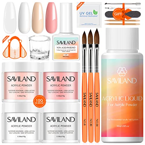 Saviland Acryl Nagelset – 4 Farben Acrylpulver und Acryl Liquid Set, Acryl Pinsel Für Nägel, Dappen Dish für Acryl Pulver Nails, Acrylpulver für Nägel Set für Nagelverlängerung, Acryl Nägel Starterset