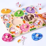 DIYDEC 8 Stück Montessori Holzspielzeug Eier, Holzpuzzle ab 1 Jahr Ostern Hasen Kaninchen Greifpuzzle für Baby Kleinkinder Sortierspiel Lernspielzeug Geburstag Ostern Geschenk