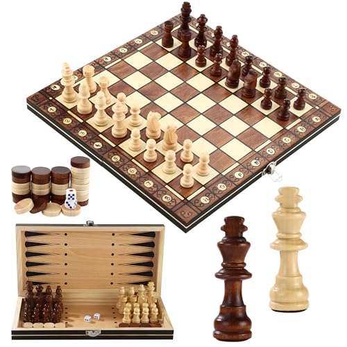 Schachspiel,3-in-1MagnetischesSchachspielausHolz, 29 x 29 cm Schachspiel Magnetisch,Faltbares magnetisches schachspiel, Schach für Kinder, geeignet für Partys, Familienaktivitäten