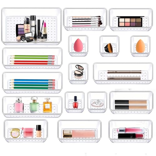 Schubladen Organizer, 17 Stücke Schubladeneinsatz Schubladen Organizer, Schminktisch Organizer mit 4 Größen, Schubladen Ordnungssystem, Drawer Organizer, Make Up Organizer für Küche, Büro,Schmuck, Bad