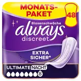 Always Discreet Inkontinenzeinlagen Plus Ultimate Nacht, 48 Binden (4 x 12 Stück) für Damen, starker Schutz, den Sie kaum spüren