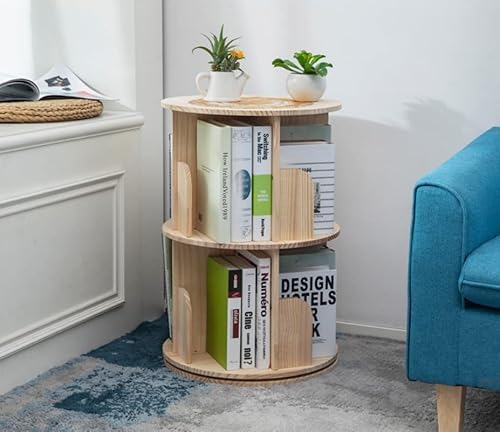 Heehee Massivholz Drehbares Bücherregal, 360-Grad-Display, bodenstehendes Bücherregal, Lagerregal für Kinder und Erwachsene, multifunktionaler Bücherregal-Organizer (2-stöckig)