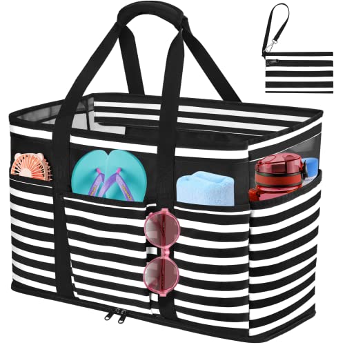 JUYANO Große Strandtasche mit Reißverschluss Wasserdicht Badetasche XXL Familie Reisetasche Beach Tote Bag Shopper Damen für Strand Pool Fitnessstudio Reisen 45L