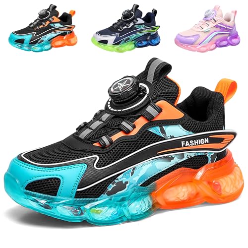 ITSOGOO Kinder Sneaker Laufschuhe Mode Mädchen Jungen Sportschuhe Leicht Atmungsaktiv Laufschuhe Outdoor Fitnessschuhe Sneaker Hallenschuhe Walkingschuhe Joggingschuhe Schwarz 30