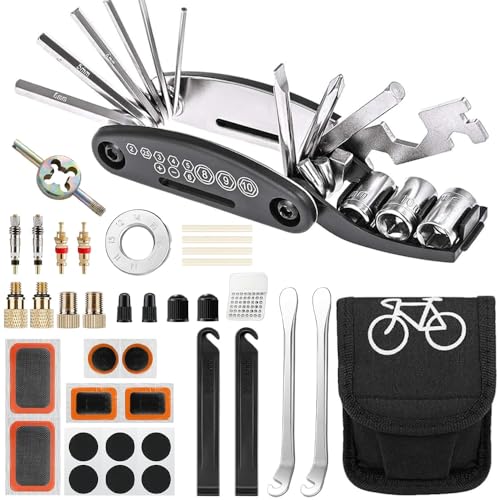 Fahrradflickzeug Set, 17 in 1 Fahrradwerkzeugset abziehbar, Fahrrad Reparaturset Multitool Satteltasche, Fahrrad Reparaturset Multitool Satteltasche für Mountainbike Reparatursatz