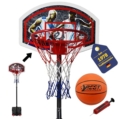 BEST SPORTING Basketballkorb Outdoor 165–205 cm – Verstellbar & mobil – Transportable Korbanlage mit stabilem Standfuß – Optional mit Basketball & Pumpe – Für Kinder & Einsteiger (Set)