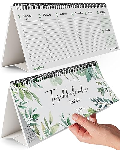 Tischkalender 2024, Wochenplaner für mehr Organisation und Produktivität, Wochenkalender für Schreibtisch, Kalender 2024 Tischkalender 2024 Quer, Stehkalender 2024 (Eukalyptus)