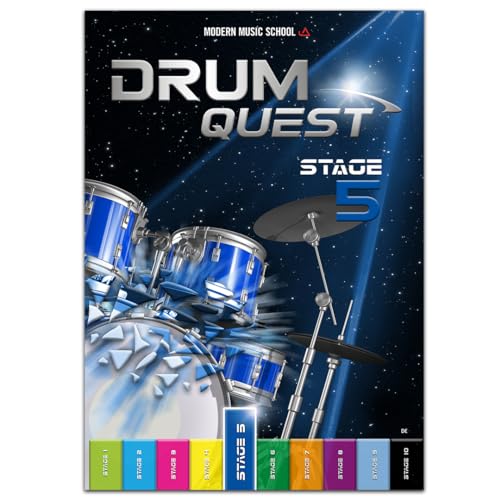 Drum Quest Stage 5: Schlagzeug lernen leicht und effektiv - Schlagzeug Buch, Songbuch mit Bonus-Material (DEU)