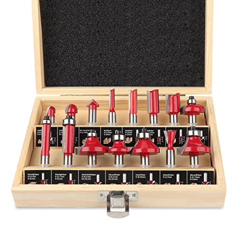 KOWOOD Fräser Set für Oberfräsen 15 tlg, Schaft 8mm Oberfräser Set Holzbearbeitung Swerkzeugen für Anfänger in Holz-Koffer,Holzfräser in Industrie-Qualität für hartes und weiches