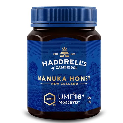 Haddrell's of Cambridge Manuka Honig 550+ MGO (UMF 16+) 1KG | Zertifizierter Manukahonig aus Neuseeland | Reich an Methylglyoxal | Nachhaltig, roh und mit hohem MGO-Gehalt | Honig in Premium-Qualität