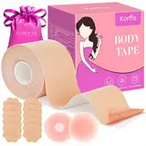 Korffe Brust Tape Klebe BH Push Up, Boob Tape Set für Klebe BH Große Brust Rückenfrei BH 2 Wiederverwendbare Unsichtbar Silikon Brüste Nippelpads Body Damen Tape für Körbchengrößen A-G