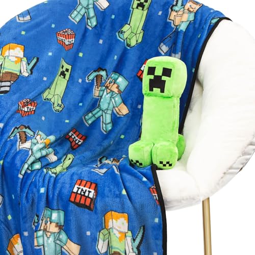 Jay Franco Minecraft Creeper Plüsch-Minikissen & Decke 130 x 150 cm – Set mit Flauschiger Kuscheldecke und Kissen für Kinder, weiches 2-teiliges Kuschelset