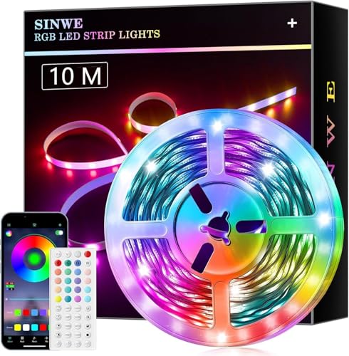 SINWE Led Strip,10M RGB Led Streifen,Smart Lights,Led Leiste mit Fernbedienung und APP, Musik Sync,Timer-Einstellung für Gaming Zimmer, Room, Küche, Zuhause Partei