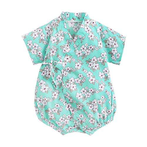 Babykleidung Sommer Baby Blumenmuster Retro Kinder Für 0 bis 3 Babyoverall Niedliches Babytuch Body Mit Bügel (Green, 12 Months)