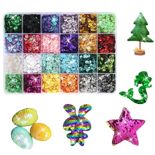 Pailletten Basteln, 24 Farben Pailletten Set mit Box 6mm Lose Craft Pailletten, Pailetten zum Basteln Rainbow Tasse Pailletten Lose Pailletten Cup für DIY Kunsthandwerk