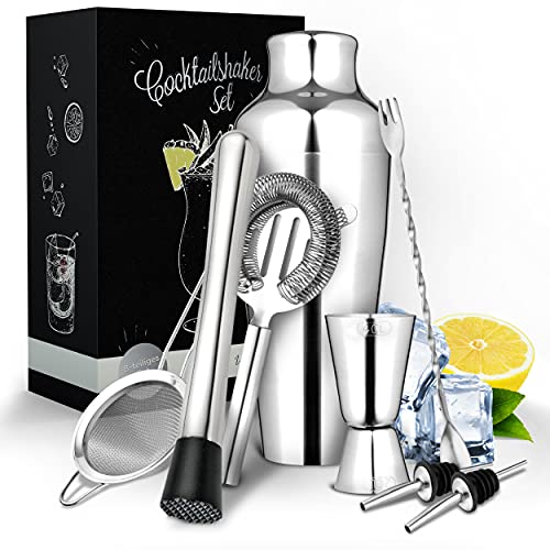 Vezato Cocktail Shaker Set aus Edelstahl 750 ml - Hochwertiges Barkeeper Set - Spülmaschinen geeignetes & rostfreies Cocktail Zubehör - Ideales Cocktail Set Geschenk