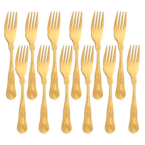 Buyer Star 12-teiliges Fischgabel-Set, Gold Edelstahl Gabeln Besteck für Fische, Spiegelpoliert-17,5 cm